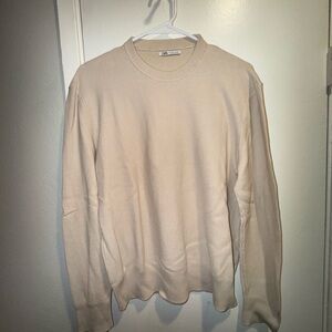 Zara Men's Cream Waffle Crewneck Sweater